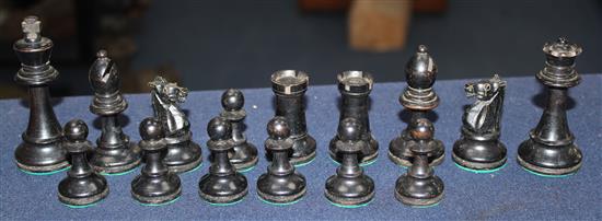 A Staunton pattern boxwood and ebony chess set,